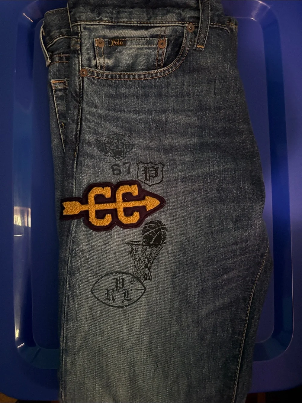 Polo by Ralph Lauren Men's Washed Blue Jeans with Embroidered Patch